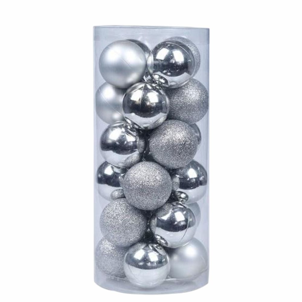 Conjunto 24 Bolas De Natal Prateado Caixa Cilindrica - Tauu,pt