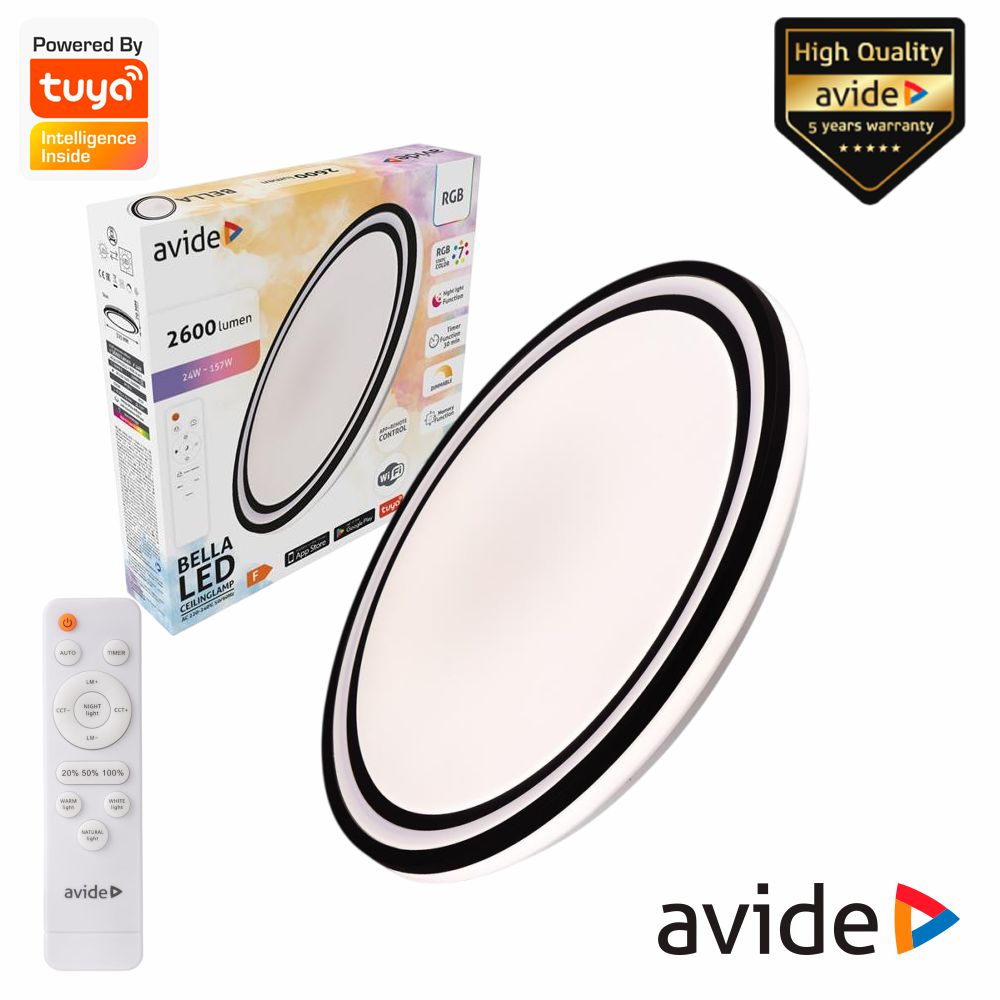 Aplique Led Redondo 24W 2600Lm Rgbw Tuya Bella Avide - Tauu,pt