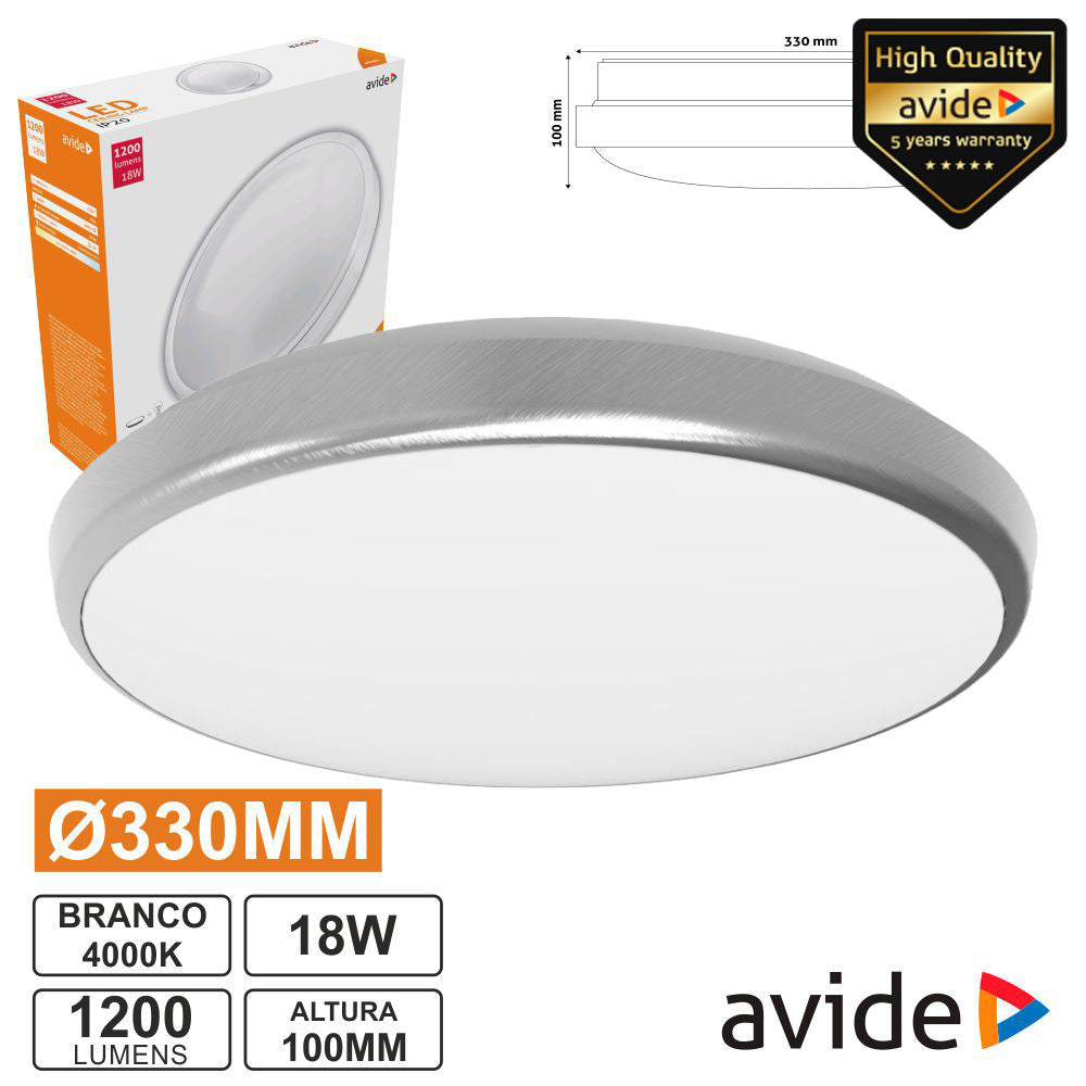 Painel Led Redondo Aplique 18W 330Mm 4000K 1600Lm Avide - Tauu.pt