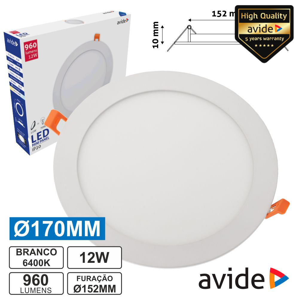 Painel Leds Redondo 12W 170Mm 6400K 960Lm Avide - Tauu,pt