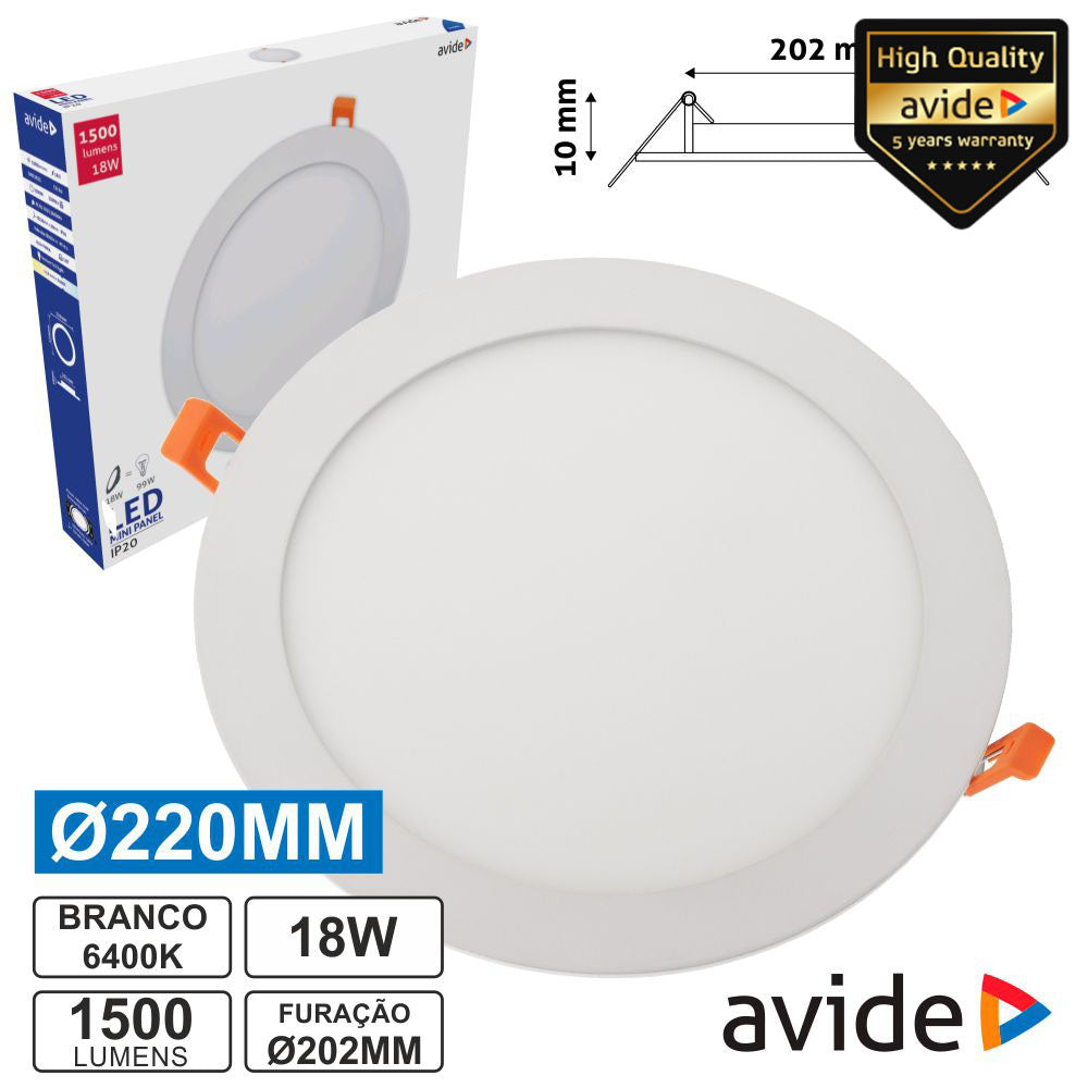 Painel Leds Redondo 18W 220Mm 6400K 1500Lm Avide - Tauu,pt