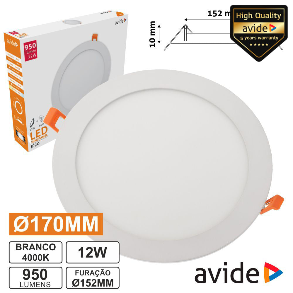 Painel Leds Redondo 12W 170Mm 4000K 950Lm Avide - Tauu,pt