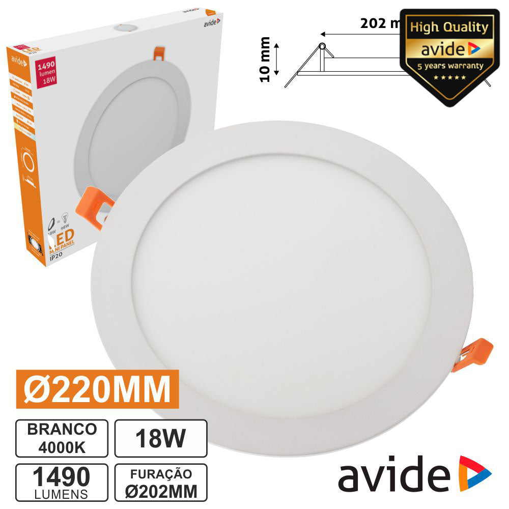 Painel Leds Redondo 18W 220Mm 4000K 1490Lm Avide - Tauu,pt