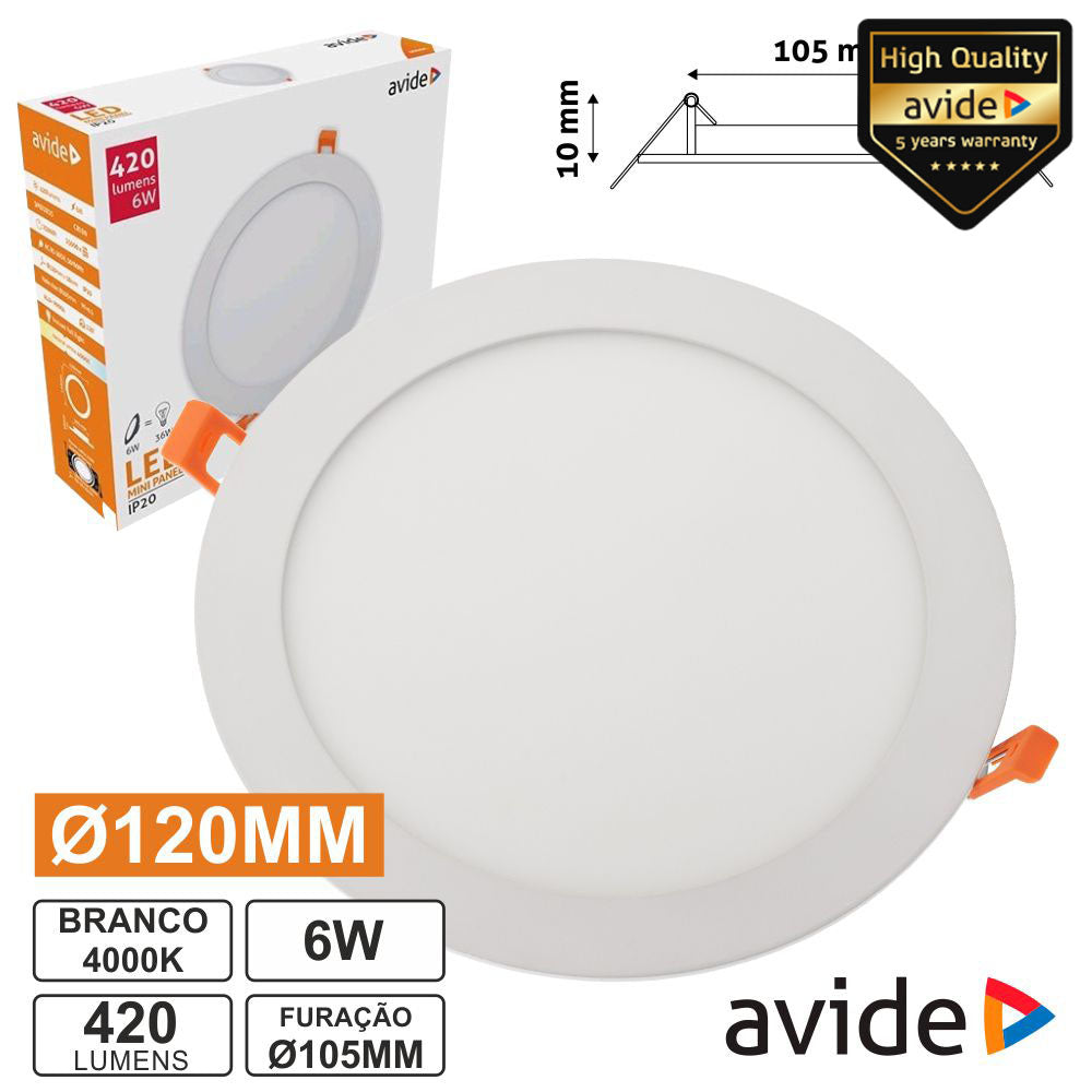 Painel Leds Redondo 6W 120Mm 4000K 420Lm Avide - Tauu,pt