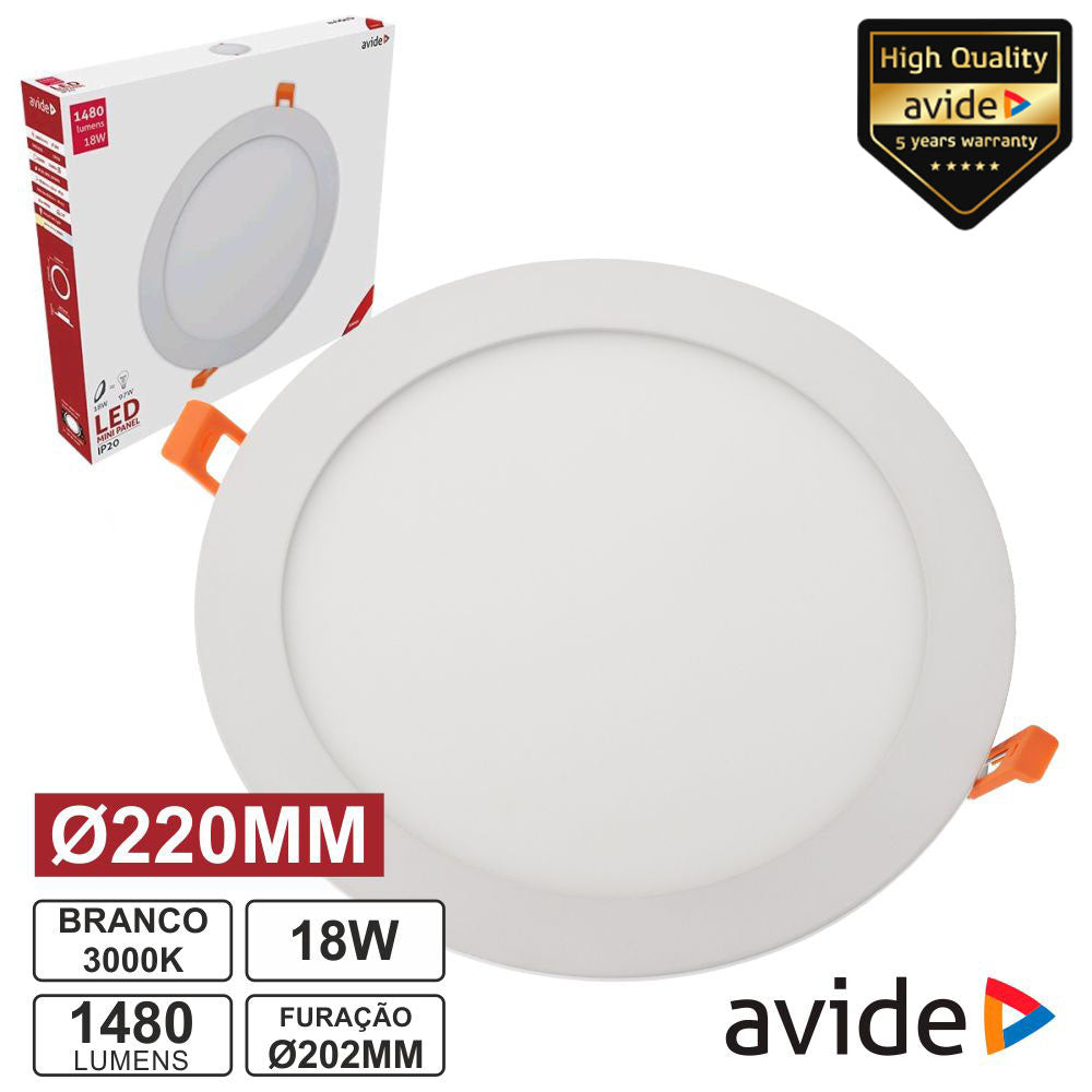 Painel Leds Redondo 18W 220Mm 3000K 1480Lm Avide - Tauu.pt
