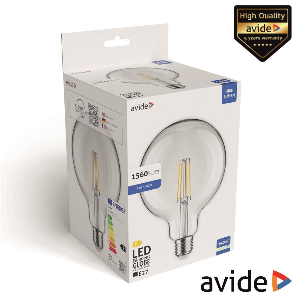 Lâmpada Led E27 Globo Filamento 12W 240V 6400K 1560Lm Avide - Tauu,pt