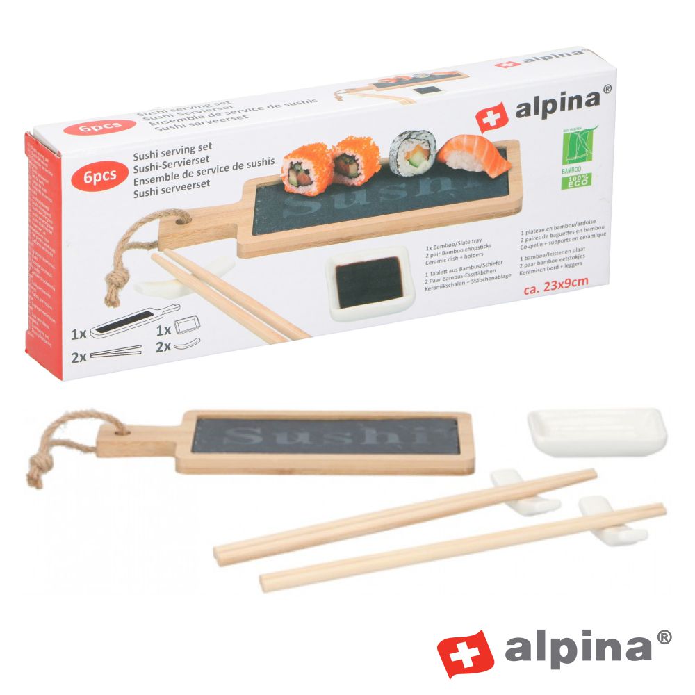 Tábua Bambu C/ Placa Ardósia Tigelas E Pauzinhos Alpina - Tauu,pt