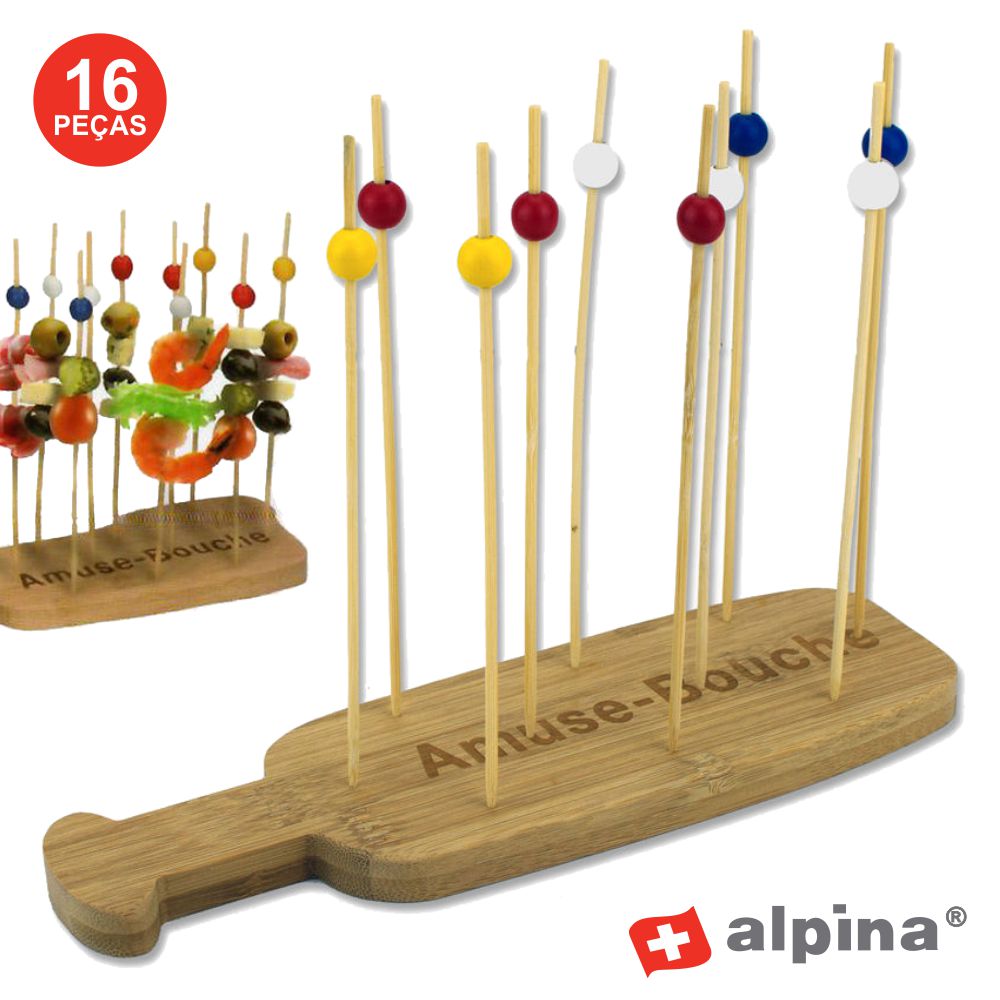 Tábua C/ Palitos Bambu P/ Espetos De Festa 16 Peças Alpina - Tauu,pt