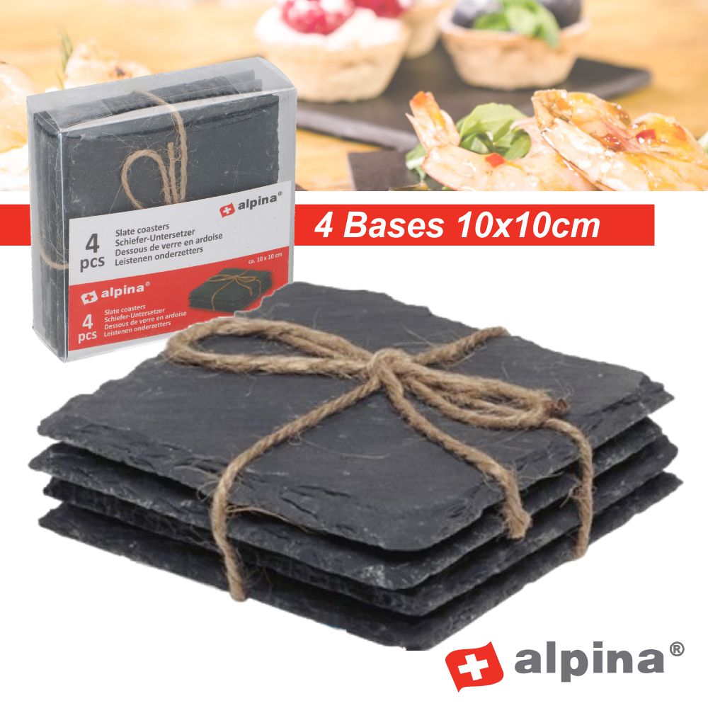 Conjunto 4 Bases Ardósia 10X10Cm Alpina - Tauu,pt