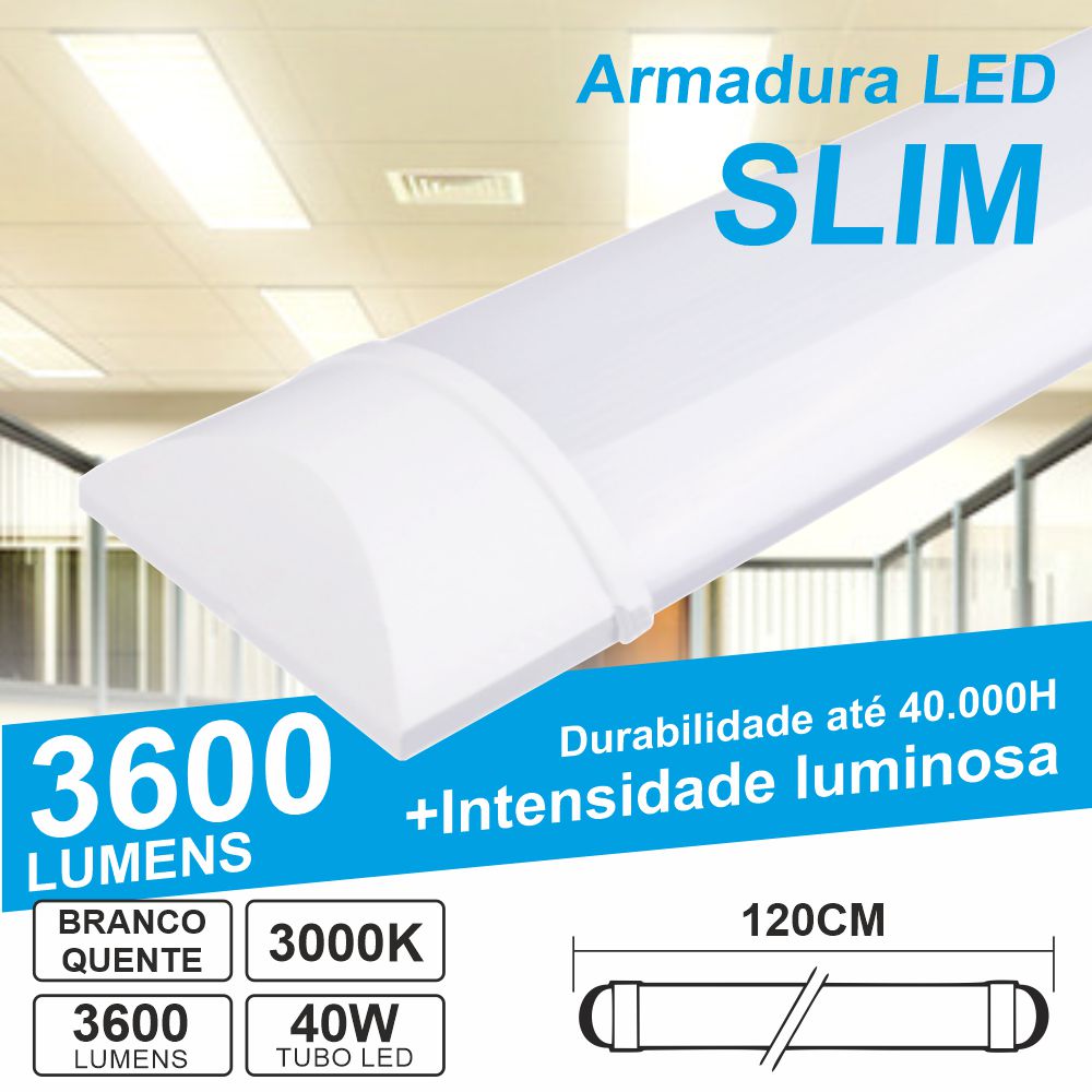 Armadura Led Batten Slim 40W 120Cm Ip40 3000K 3600Lm - Tauu,pt