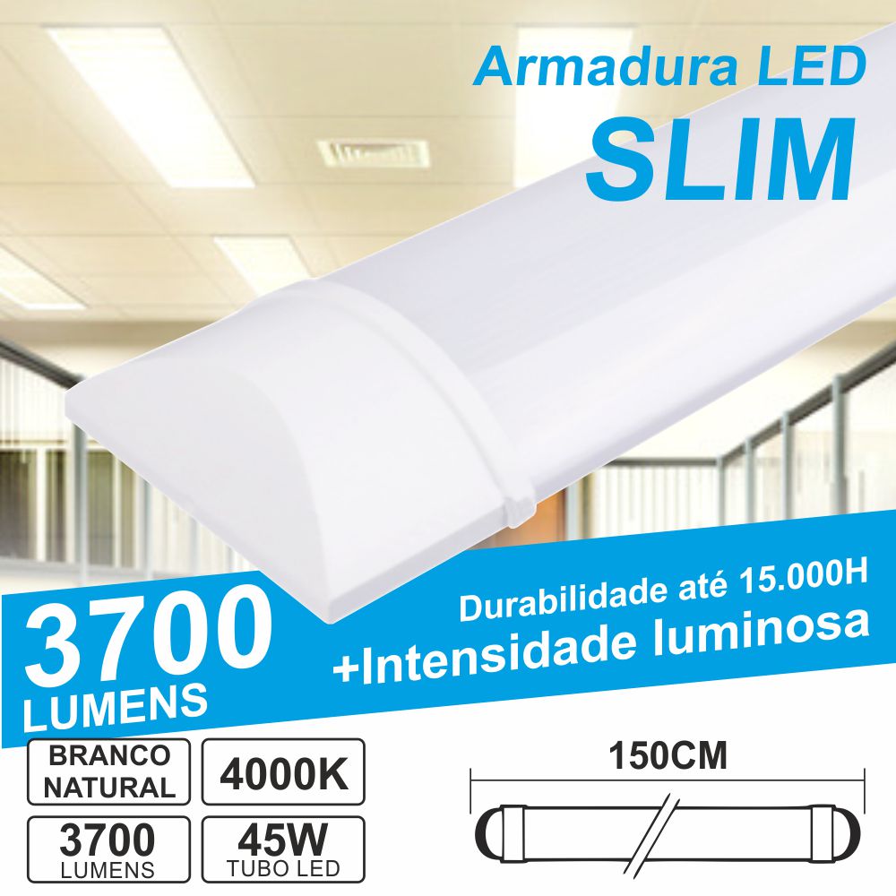 Armadura Led Batten Slim 45W 1,5M Ip20 4000K 3700Lm - Tauu,pt