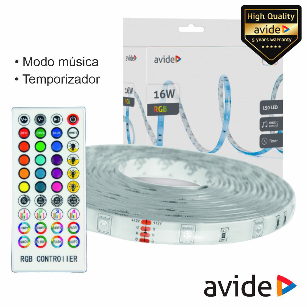 Kit Fita 150 Leds 5050 Rgb 12V 16W/M 5M Ip65 Avide - Tauu.pt