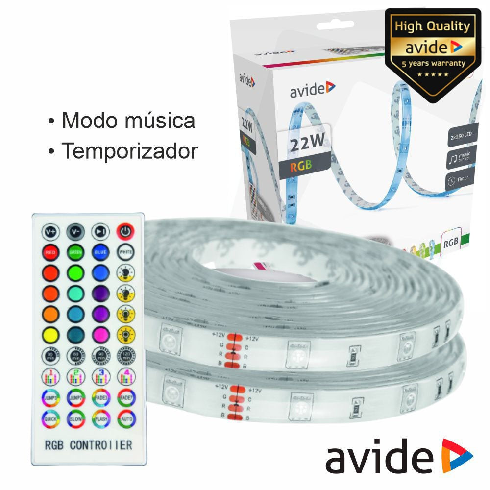 Kit 2 Fitas 150 Leds 5050 Rgb 12V 22W/M 5M Ip65 Avide - Tauu.pt