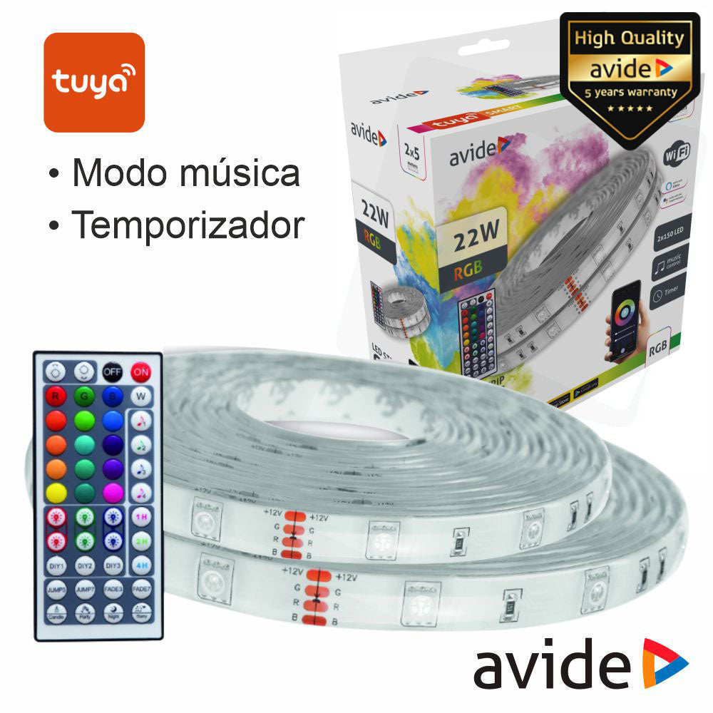 Kit 2 Fitas Led Rgb 12V 2X5M Ip65 Wifi+Ir Tuya Avide - Tauu,pt