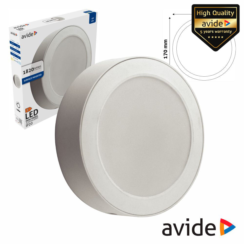 Painel Leds Redondo Superfície 18W 170Mm 6400K 1820Lm Avide - Tauu.pt