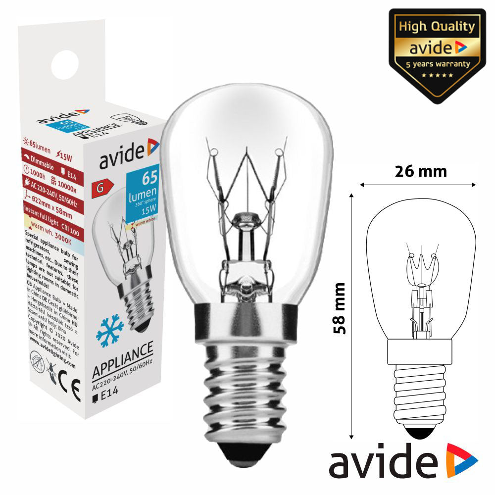 Lâmpada E14 15W 230V Frigorífico Avide - Tauu.pt
