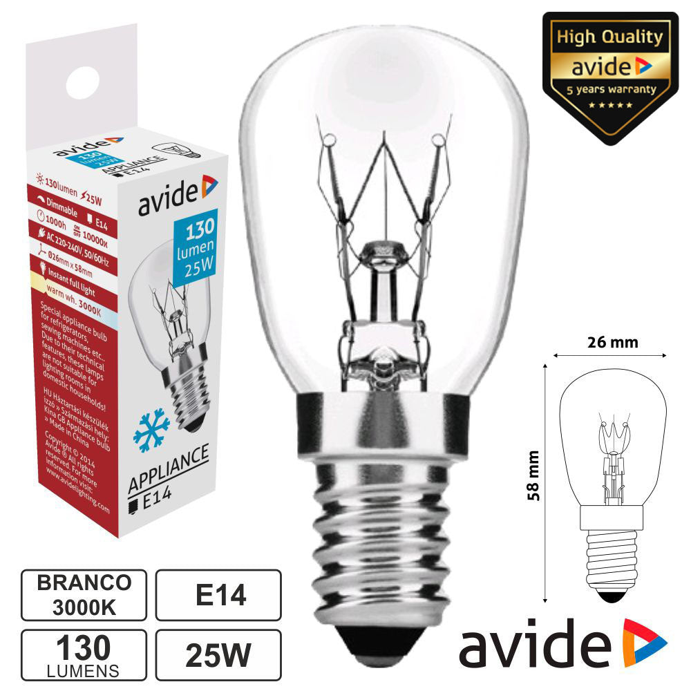Lâmpada E14 25W 230V Frigorífico Avide - Tauu,pt