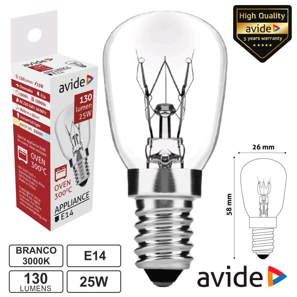 Lâmpada E14 25W 230V 300ºc P/ Fornos Avide - Tauu.pt