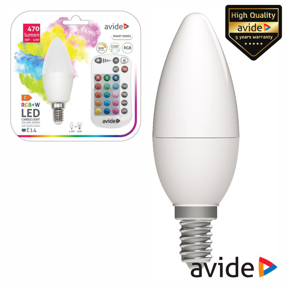 Lâmpada E14 Dimável 4.9W Led Globo Rgb+W 2700K 470Lm Avide - Tauu.pt