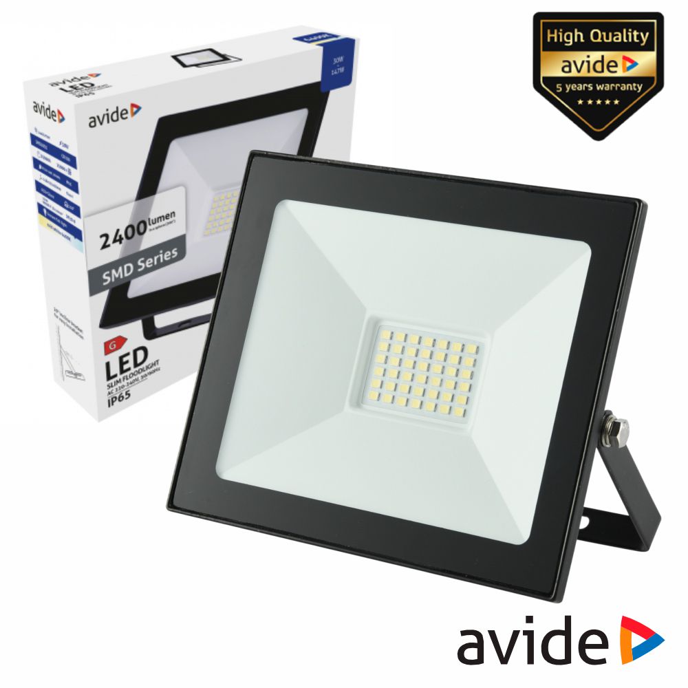 Foco Led 30W 230V 6400K 2400Lm Preto Avide - Tauu,pt