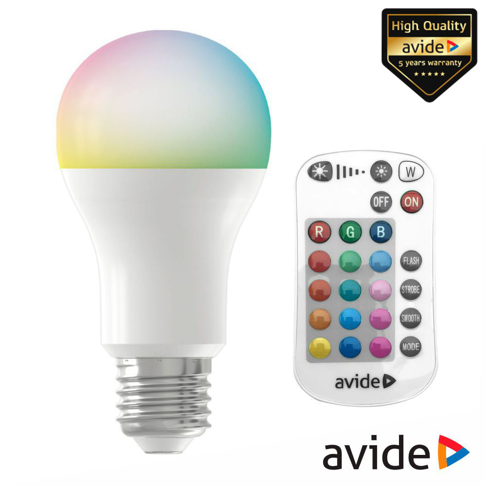 Lâmpada E27 Dimável 9,7W Led Globo A60 Rgbw Ir 806Lm Avide - Tauu,pt