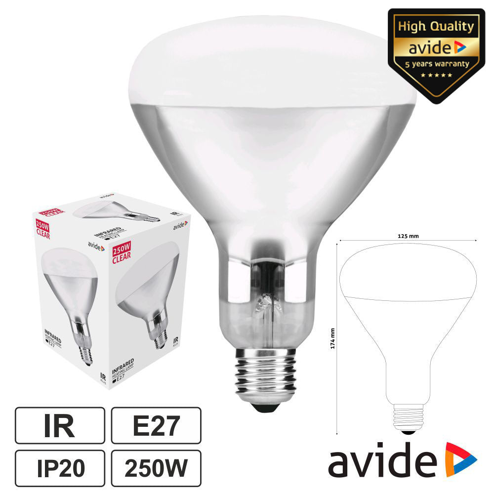 Lâmpada E27 250W Infravermelhos Topo Branco Avide - Tauu,pt