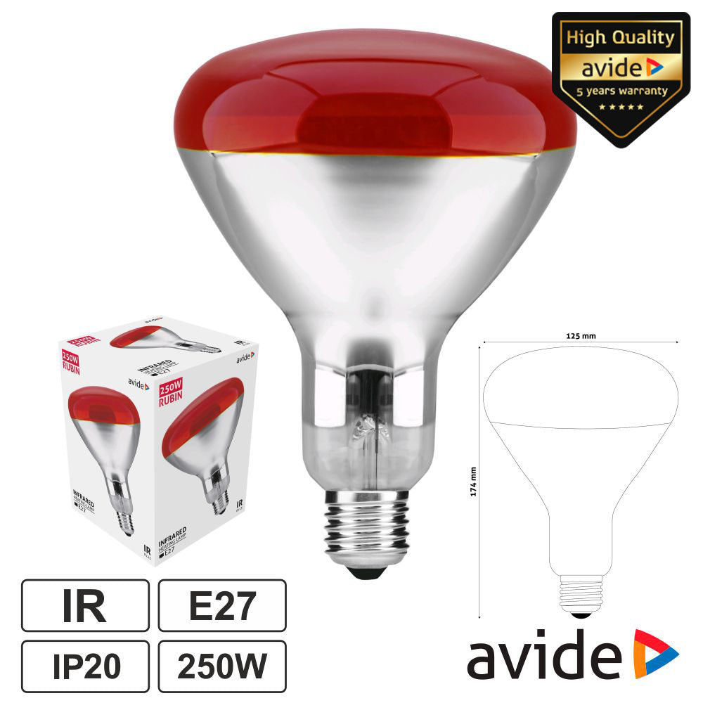 Lâmpada E27 250W Infravermelhos Topo Vermelho Avide - Tauu,pt