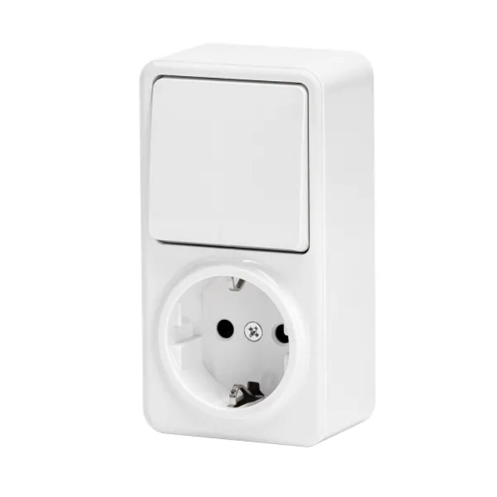Tomada Elétrica 1X Schuko C/ Comutador Superfície - Tauu.pt