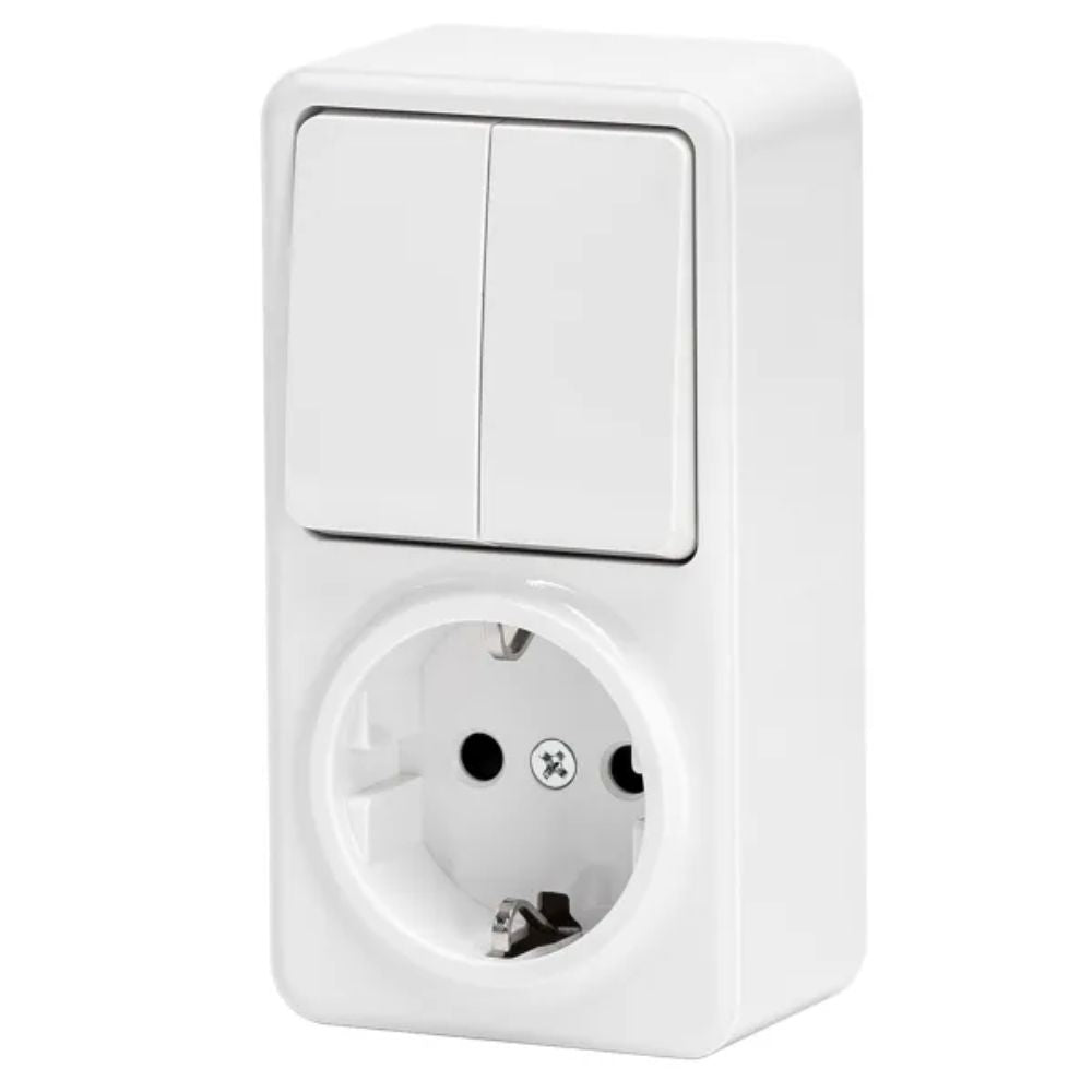Tomada Elétrica 1X Schuko C/ Comutador Duplo Superfície - Tauu.pt