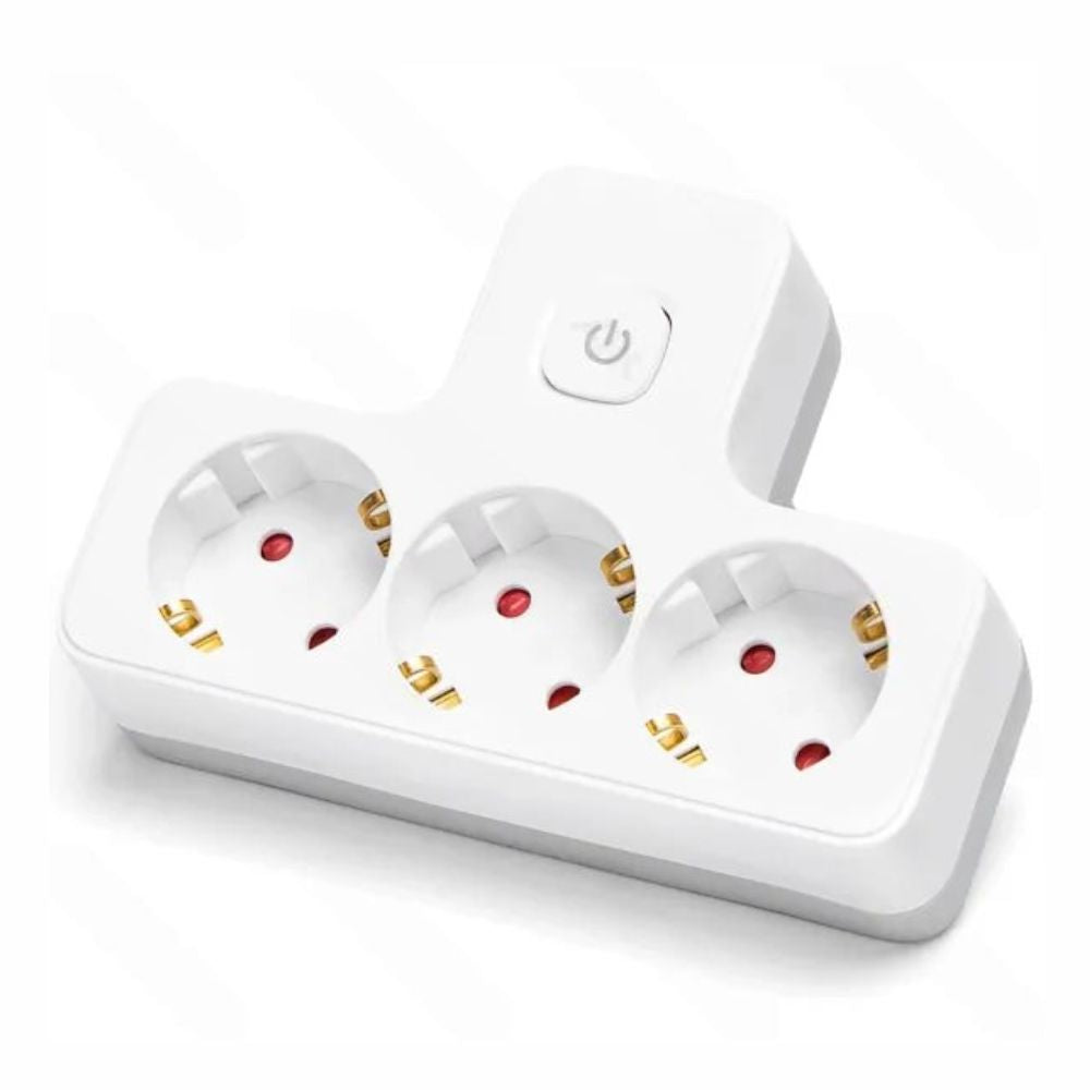 Ficha Elétrica Adaptadora 3X Schuko C/ Interruptor - Tauu,pt