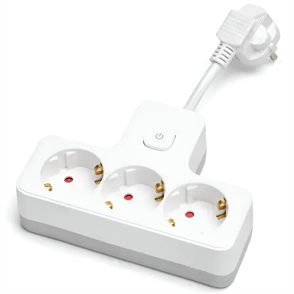 Ficha Elétrica Adaptadora 3X Schuko C/ Interruptor - Tauu.pt
