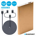 Powerbank 4000Ma C/ 3 Fichas E Cabo Dourado Blaupunkt - Tauu,pt