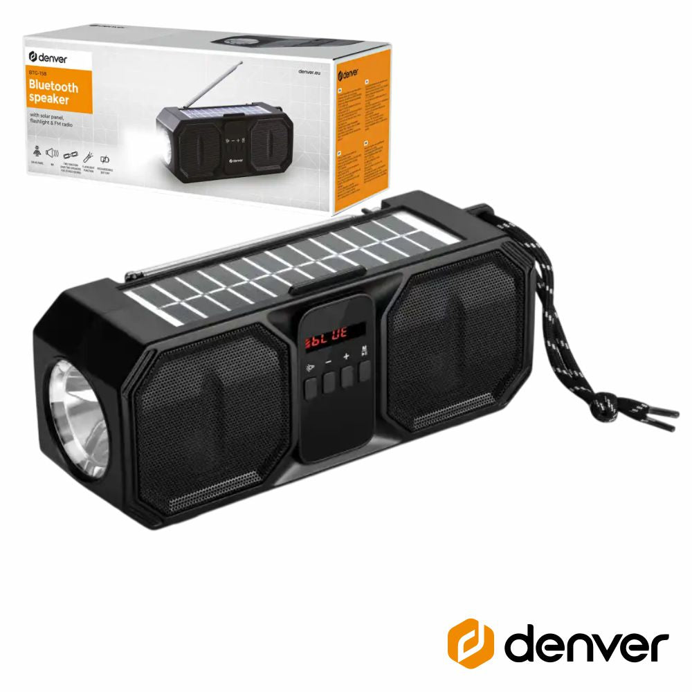 Coluna Bluetooth Portátil C/ Painel Solar/ Lanterna Denver - Tauu.pt
