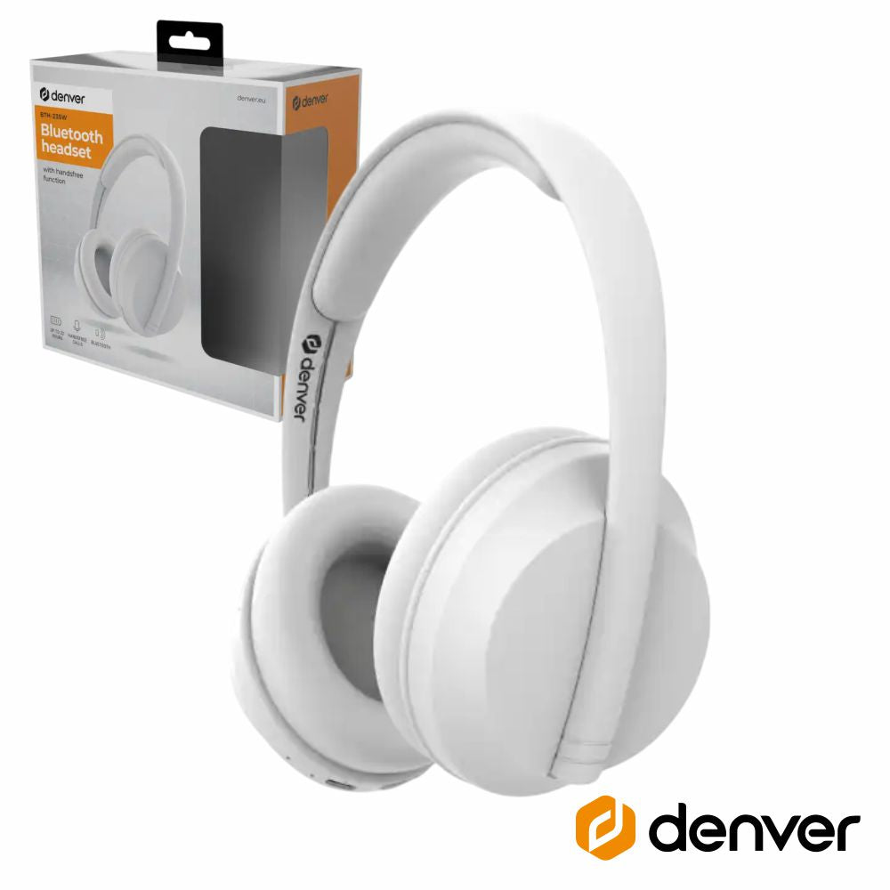 Auscultadores Bluetooth S/ Fios Branco Denver - Tauu.pt