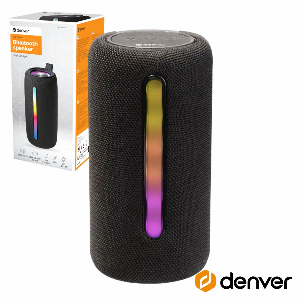 Coluna Bluetooth Portátil 2X50W Fm/Aux/Usb/Sd/Tws Denver - Tauu,pt