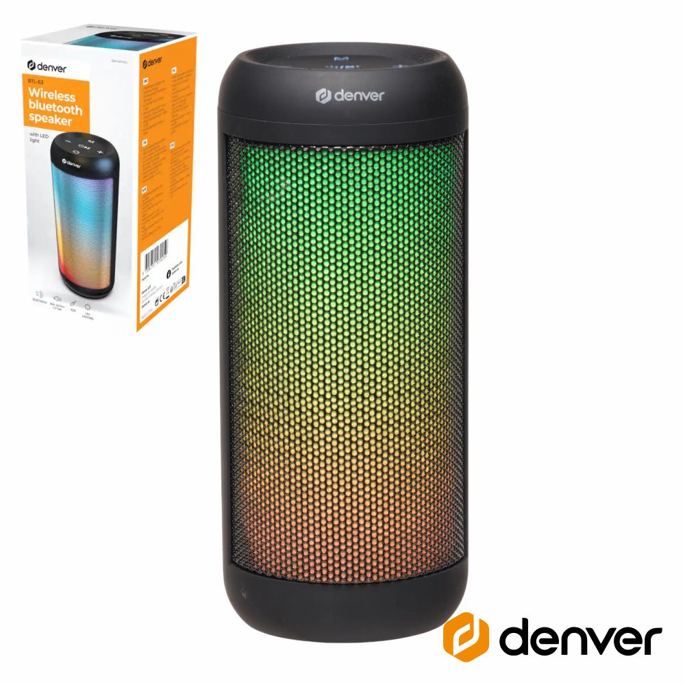 Coluna Bluetooth Portátil Rgb 2X30W Preto Denver - Tauu.pt