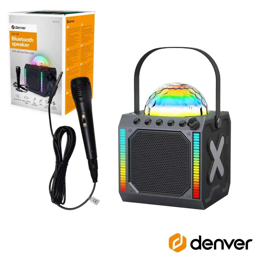 Coluna Bluetooth Portátil C/ Micro 100W Aux/Usb/Sd/Bt Denver - Tauu.pt