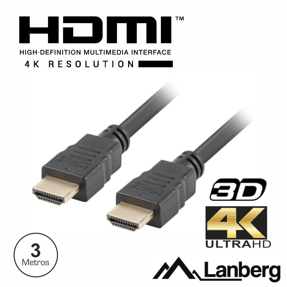 Cabo Hdmi Dourado Macho / Macho 1.4 3M Lanberg - Tauu.pt