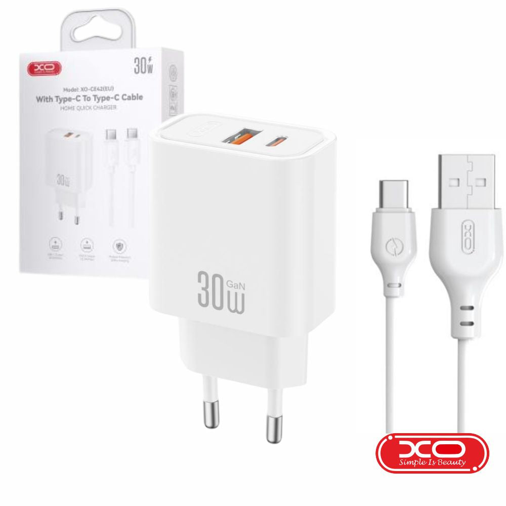 Alimentador 1X Usb-A/1X Usb-C 30W Pd Branco Xo - Tauu.pt