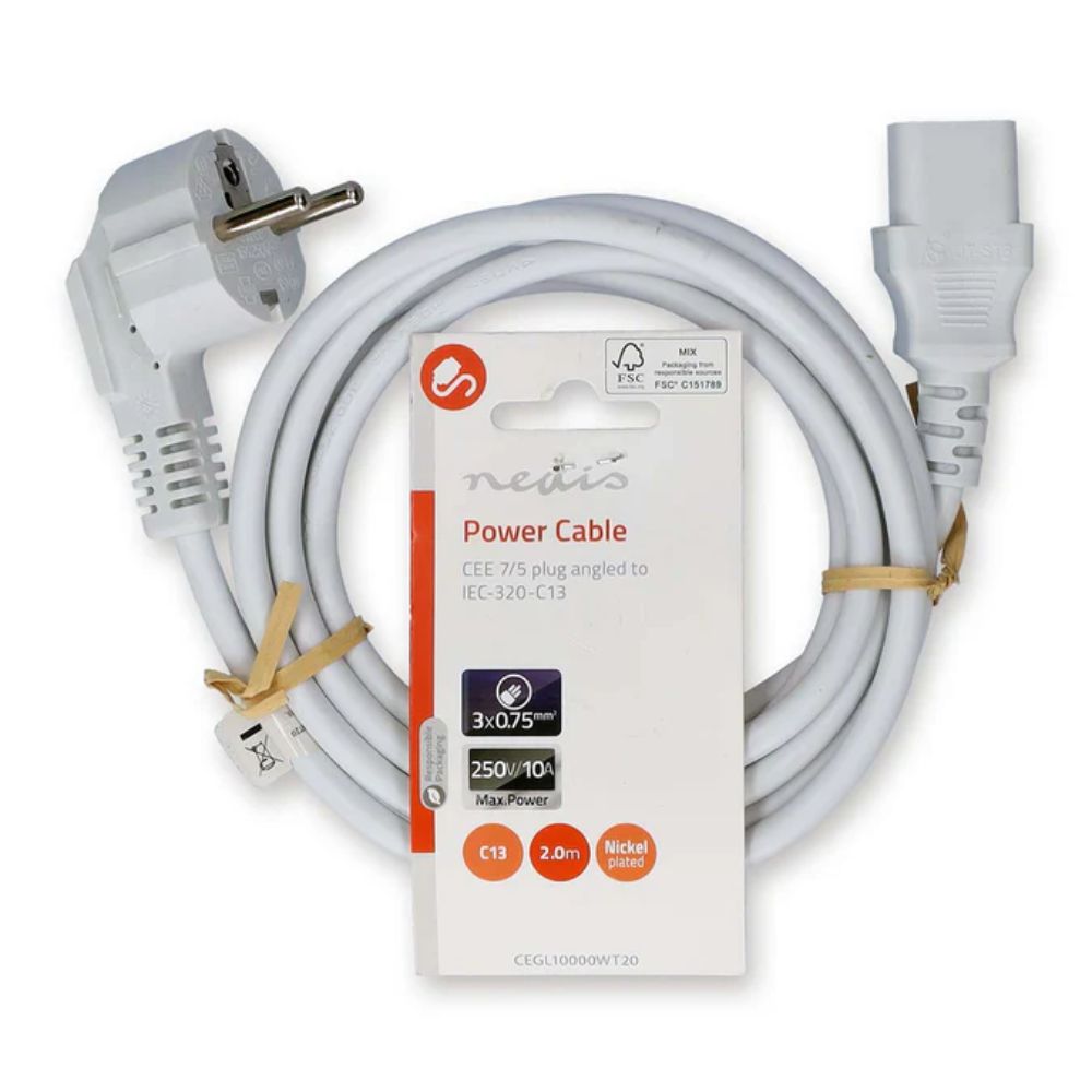 Cabo Alimentação Schuko 90º / Iec C13 2M Branco - Tauu,pt