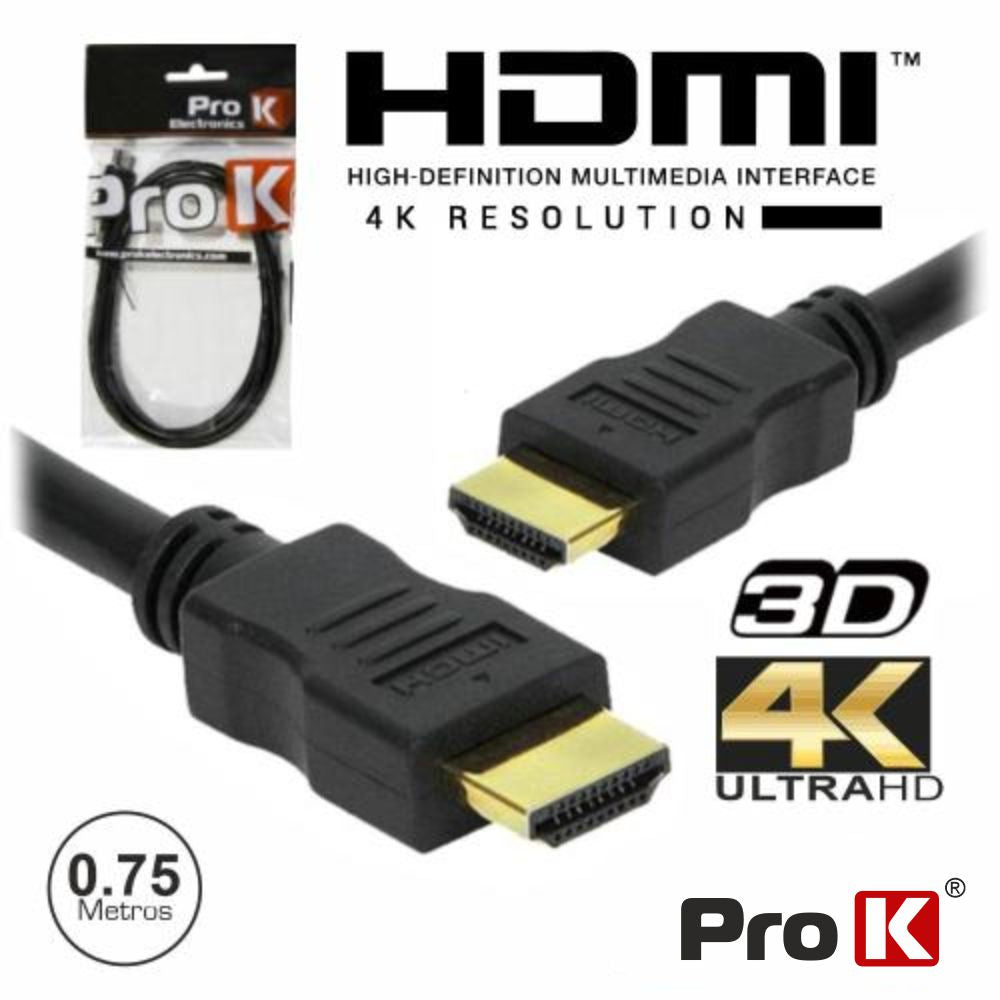 Cabo Hdmi Dourado Macho / Macho 2,0 4K Preto 0,75M Prok - Tauu,pt