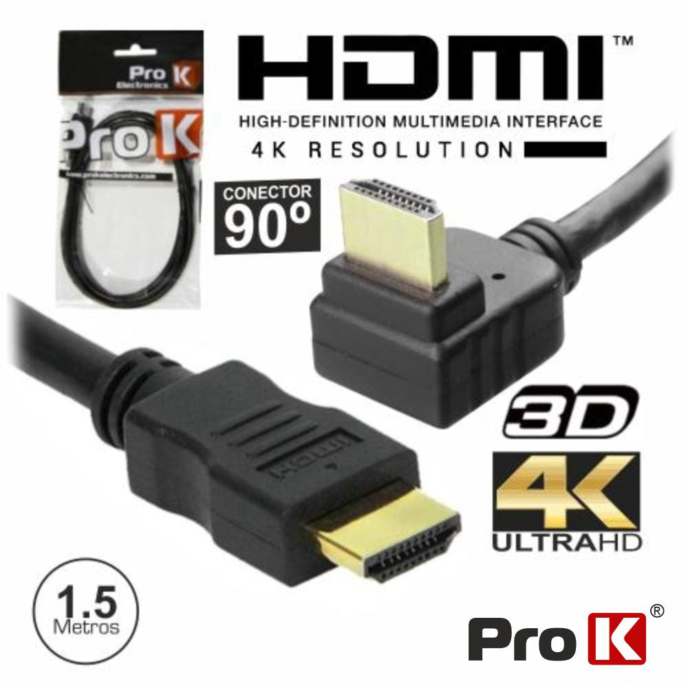 Cabo Hdmi Dourado Macho / Macho 2,0 4K Preto 1,5M 90º Prok - Tauu,pt