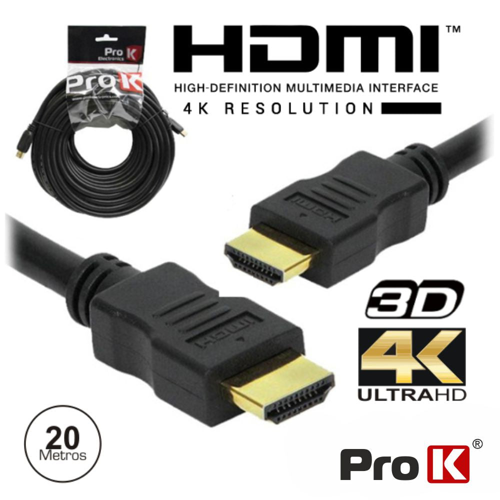 Cabo Hdmi Dourado Macho / Macho 2,0 4K Preto 20M Prok - Tauu,pt