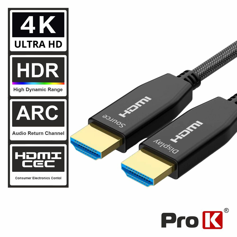 Cabo Hdmi Fibra Óptica Dourado Macho / Macho 2.0 4K 40M - Tauu.pt