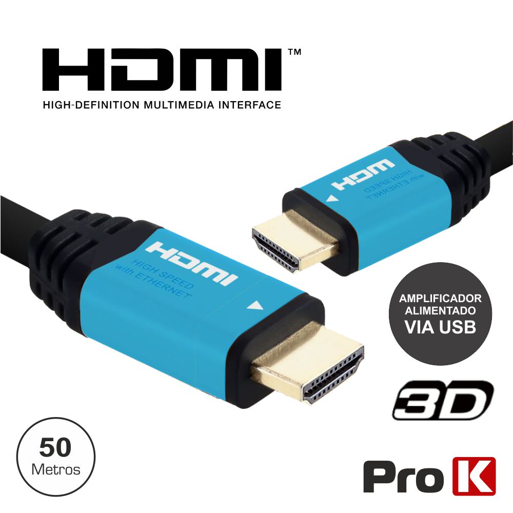 Cabo Hdmi Dourado Macho / Macho C/ Amplificador 50M Prok - Tauu.pt