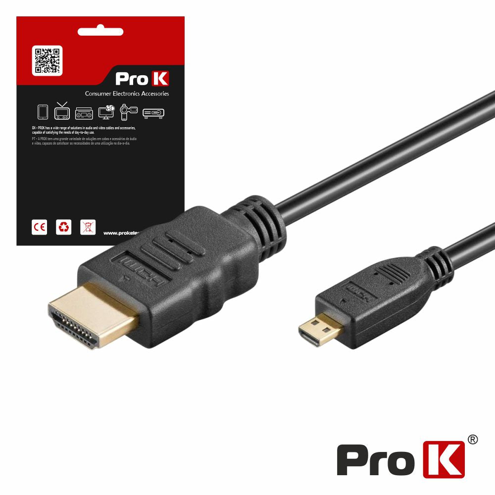 Cabo Hdmi Dourado Macho / Micro Hdmi Macho Preto 1.5M Prok - Tauu.pt