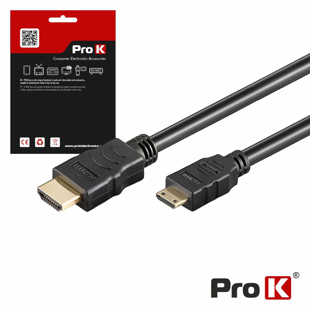 Cabo Hdmi Dourado Macho / Mini Hdmi Macho Preto 1.5M Prok - Tauu.pt