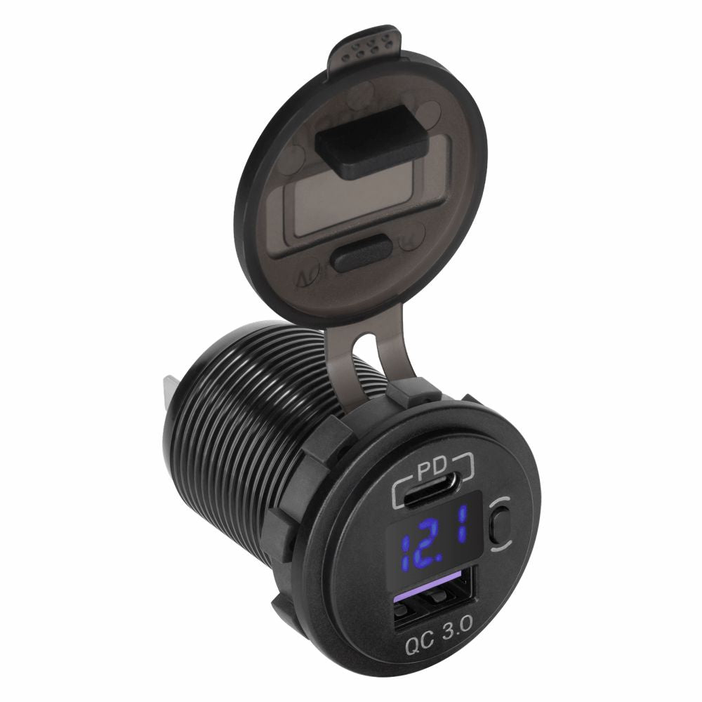 Tomada Dupla Usb-A / Usb-C De Embutir C/ Voltímetro Qc3.0 - Tauu.pt