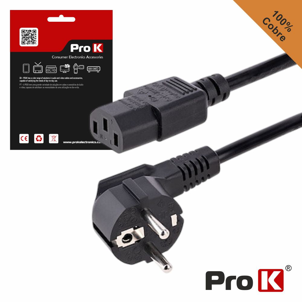 Cabo Alimentação Schuko Macho 3P / Iec C13 Fêmea 1,5M Prok - Tauu,pt