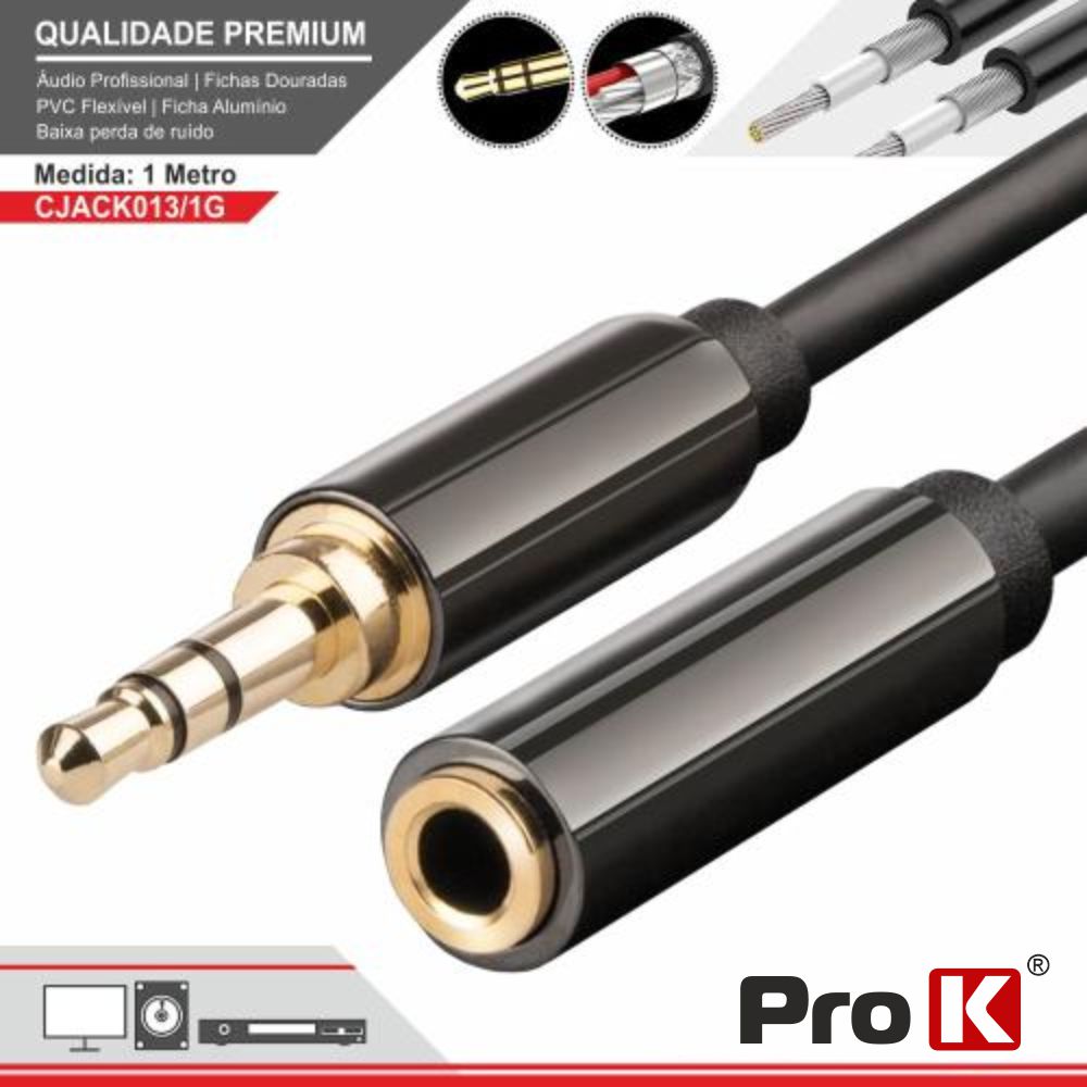 Cabo Jack 3,5Mm Macho / Jack 3,5Mm Femea 1M St Prok - Tauu,pt